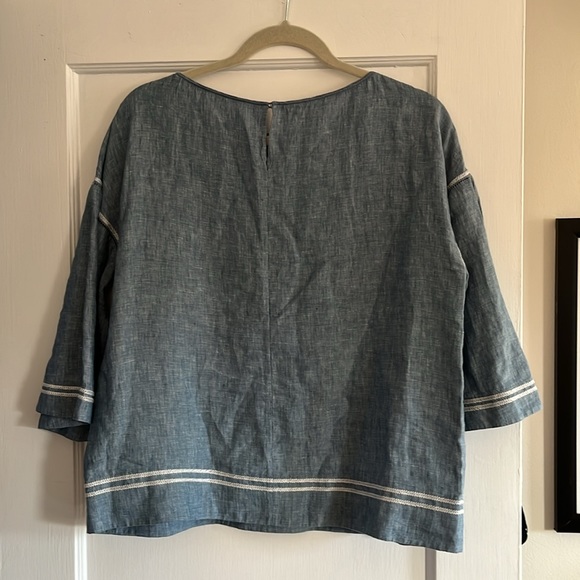 Lafayette 148 New York Gwendolyn Chambray Embroidered-Trim Blouse - Picture 9 of 9